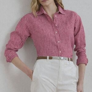 Lauren Ralph Lauren Stripe Relaxed Fit Linen Button-Up Shirt Size 1X